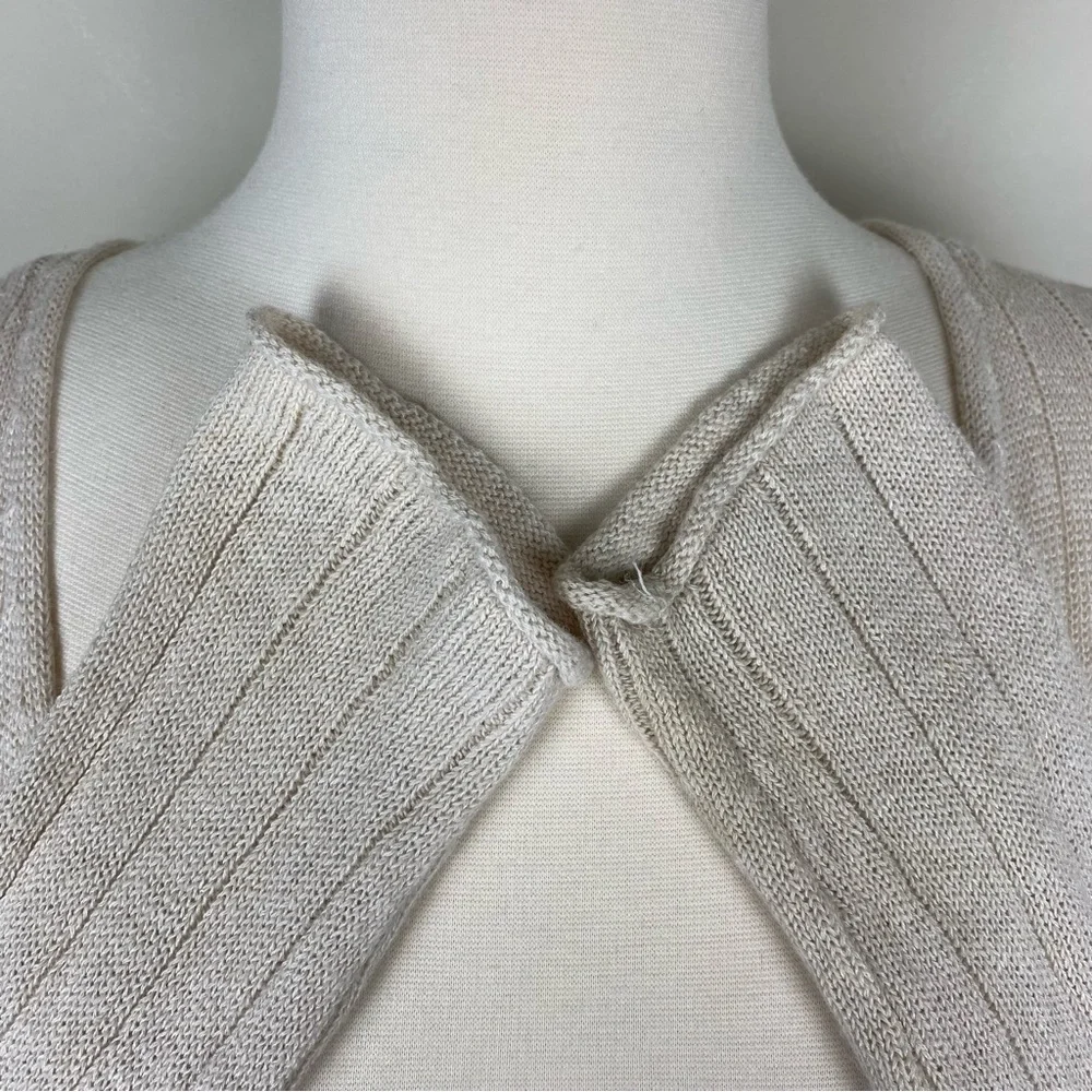 Free People Got Me Twisted Sweater Beige Sz S Front Knot Linen Blend Long Sleeve